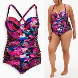 Torrid Pink and Purple Floral One Piece Swimsuit